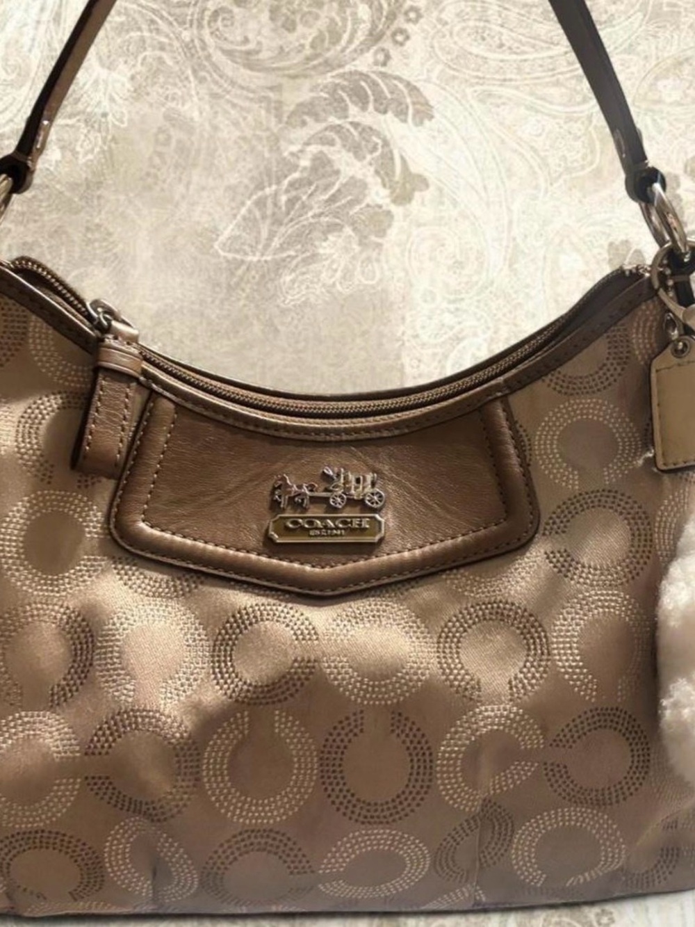 Coach Metallic Taupe Signature Hobo Shoulder Bag